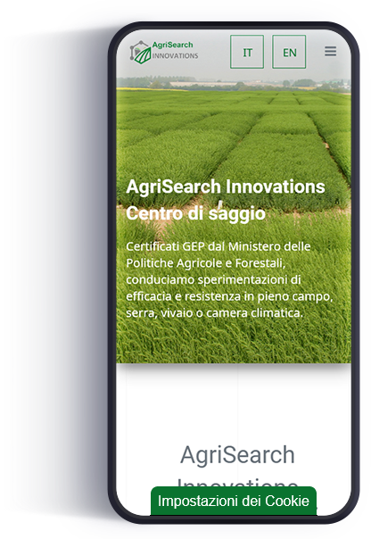 immagine del sito eweb www.agrisearch-innovations.com visualizzato con uno smartphone
